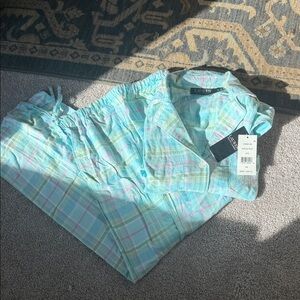 Lauren Ralph Lauren Light Blue and Pink Plaid Pajama Set
